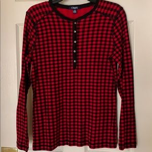 RED PLAID HENLEY TOP